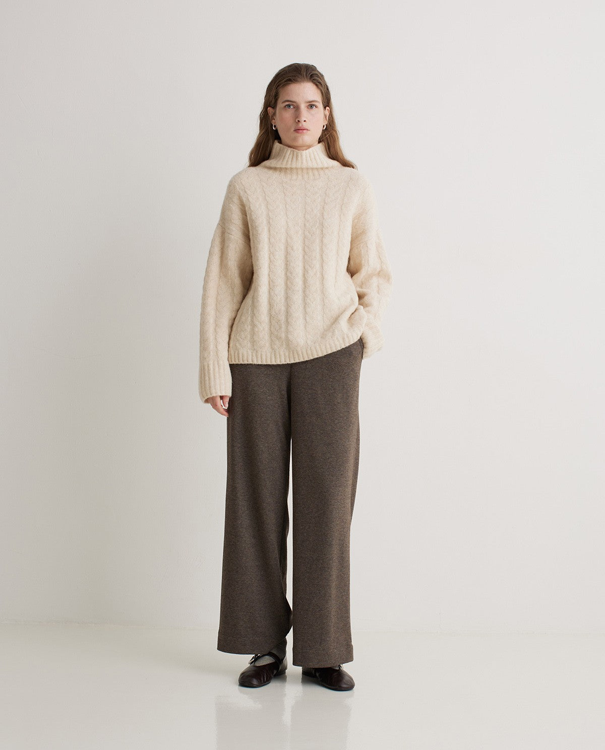 Yerse Jersey Wide Leg - Brown
