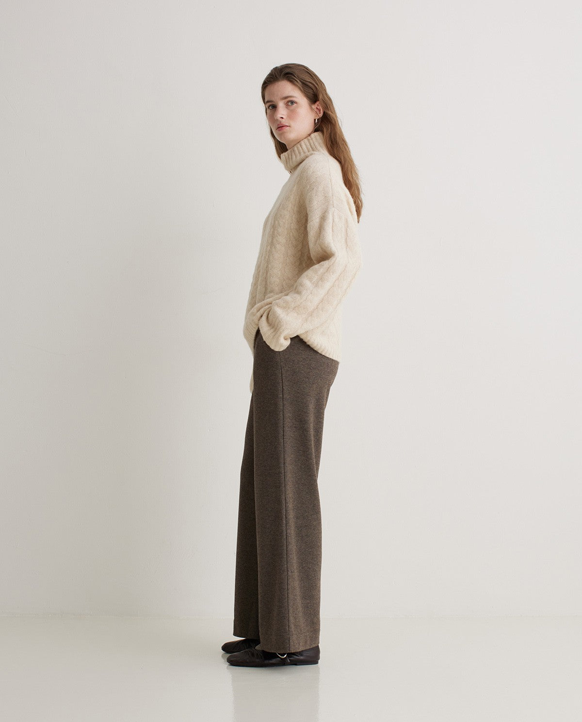 Yerse Jersey Wide Leg - Brown