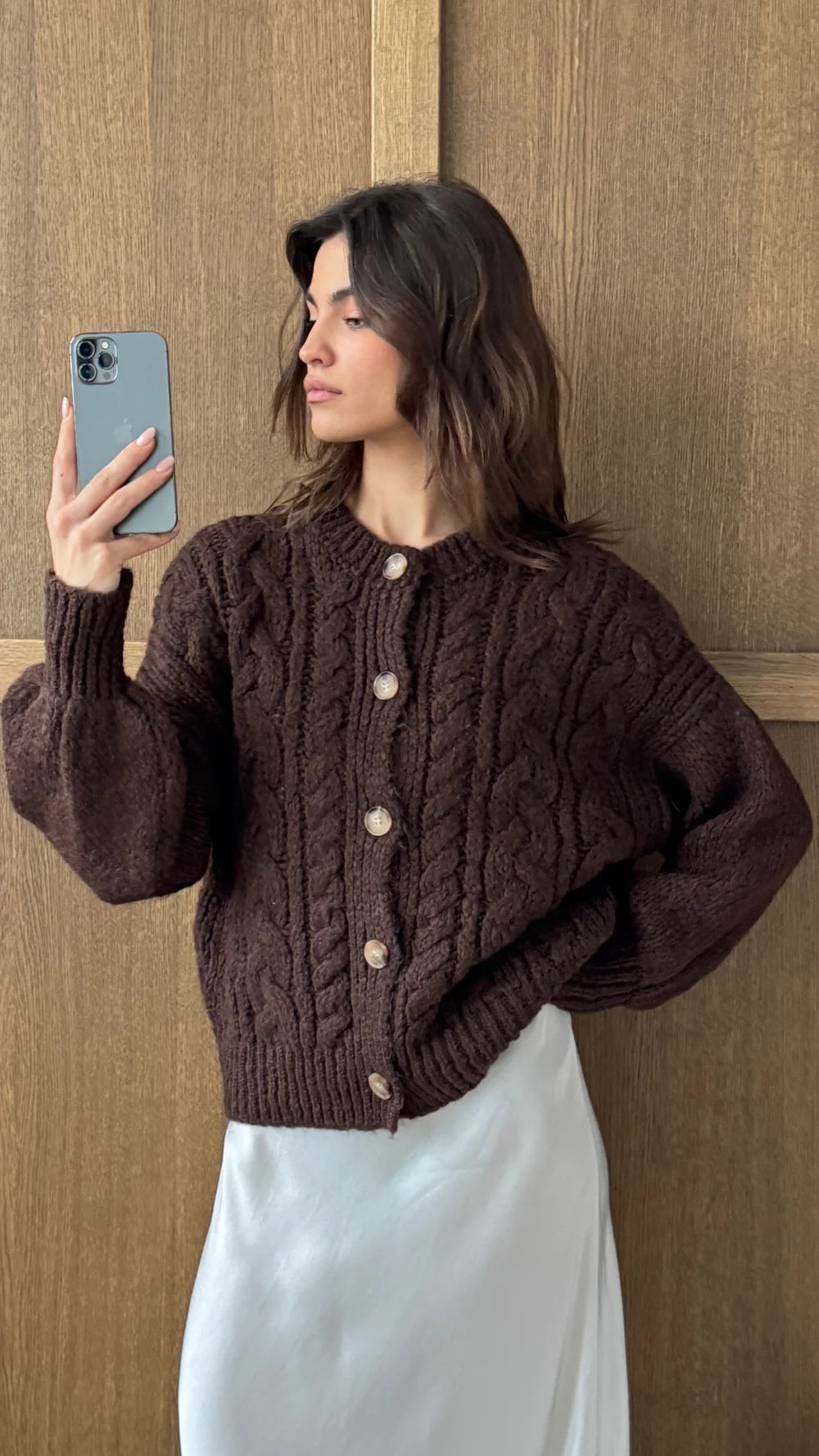 Charli Evie Cable Knit Cardigan - Brown
