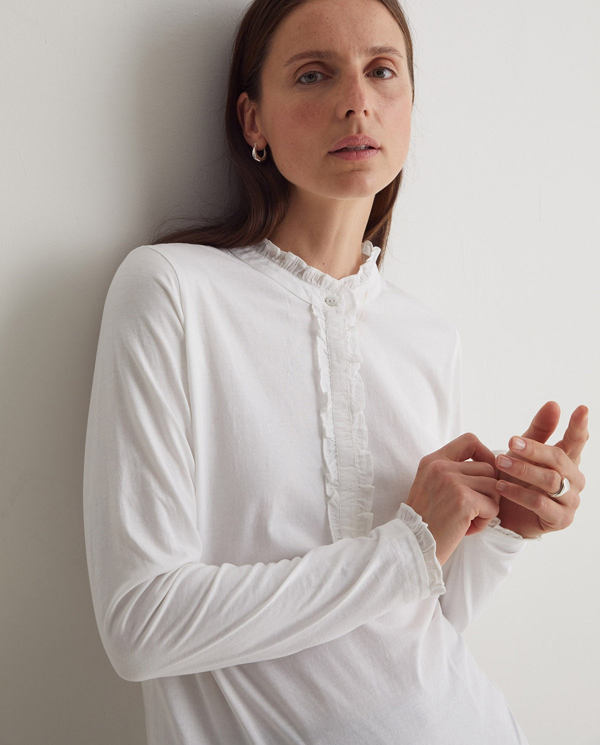 Yerse Jersey Henley Top - White