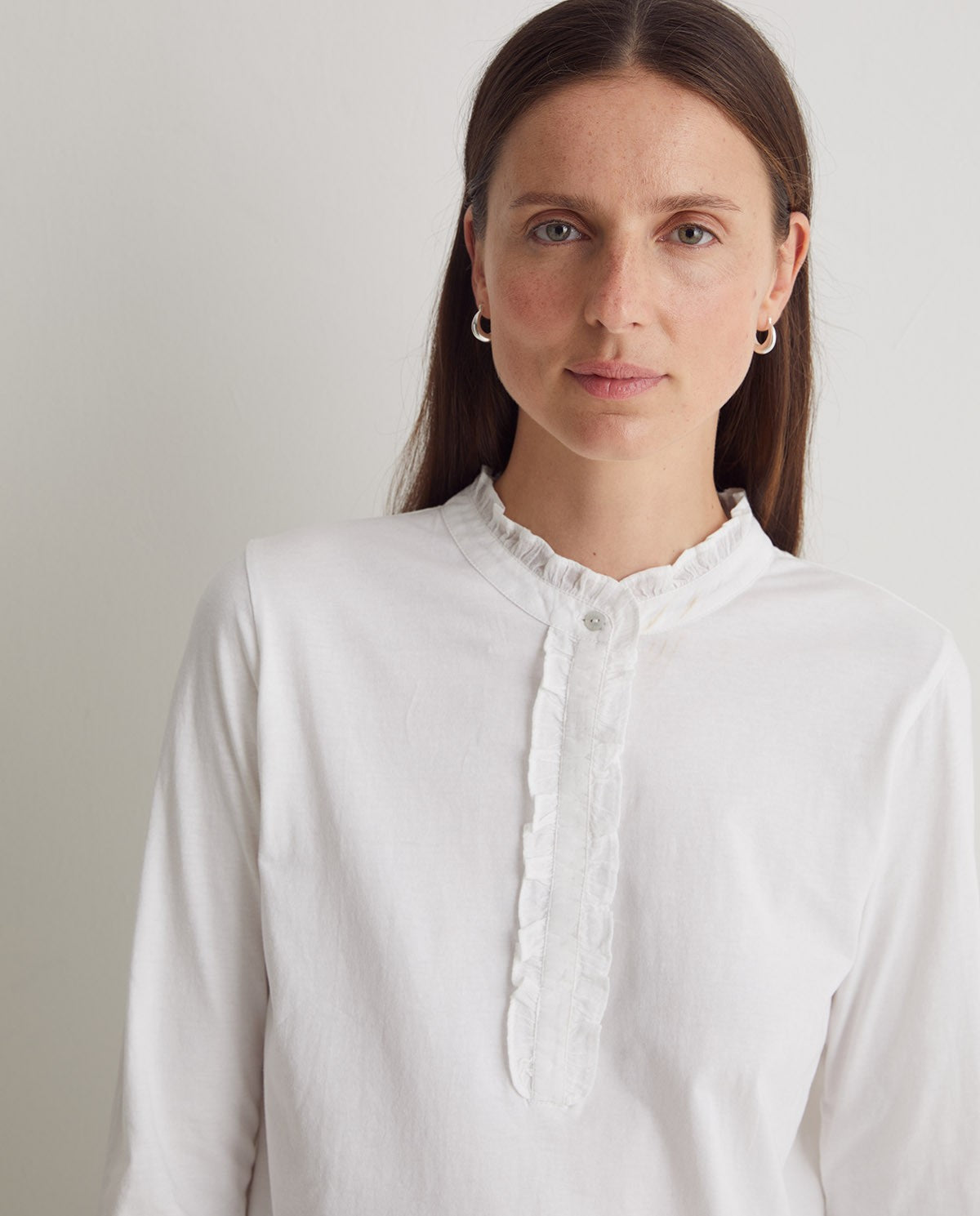 Yerse Jersey Henley Top - White