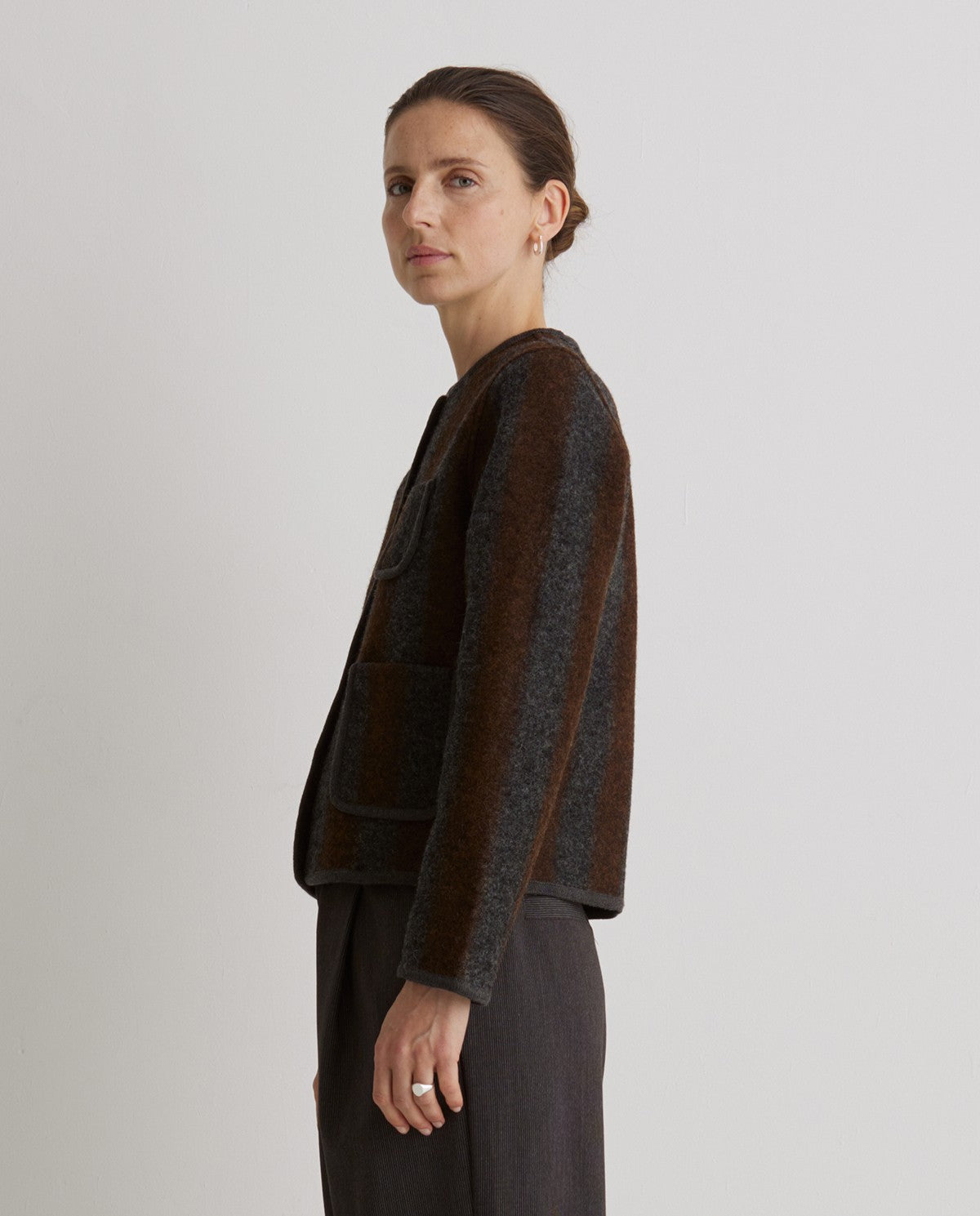 Yerse Striped Boiled Wool Jacket