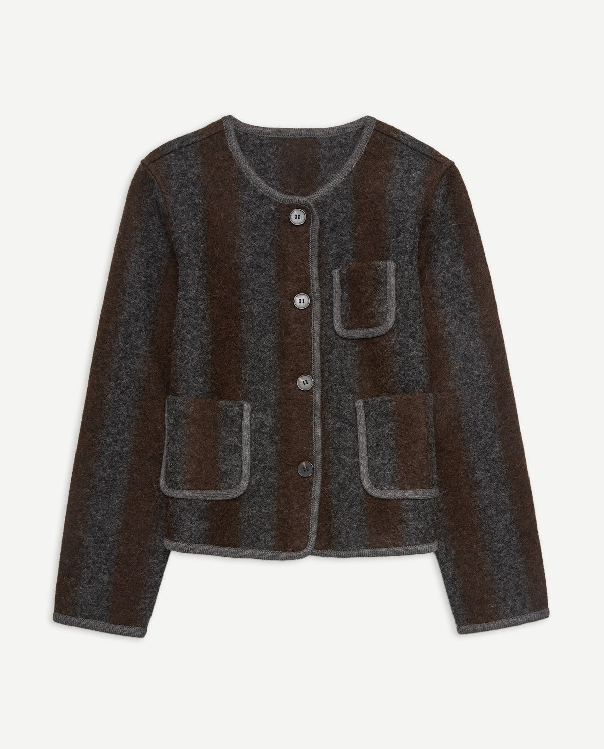 Yerse Striped Boiled Wool Jacket