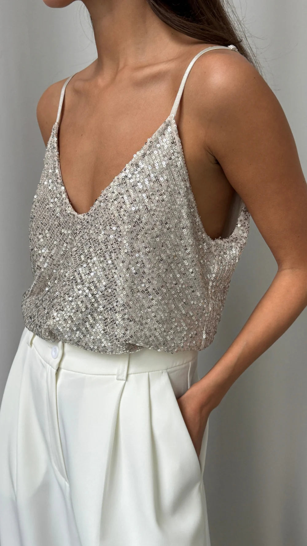 Charli Sienna Sequin Top - Silver