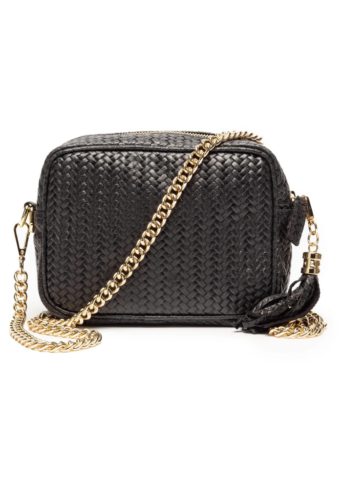Elie Beaumont Crossbody Bag - Woven Black + Gold Chain