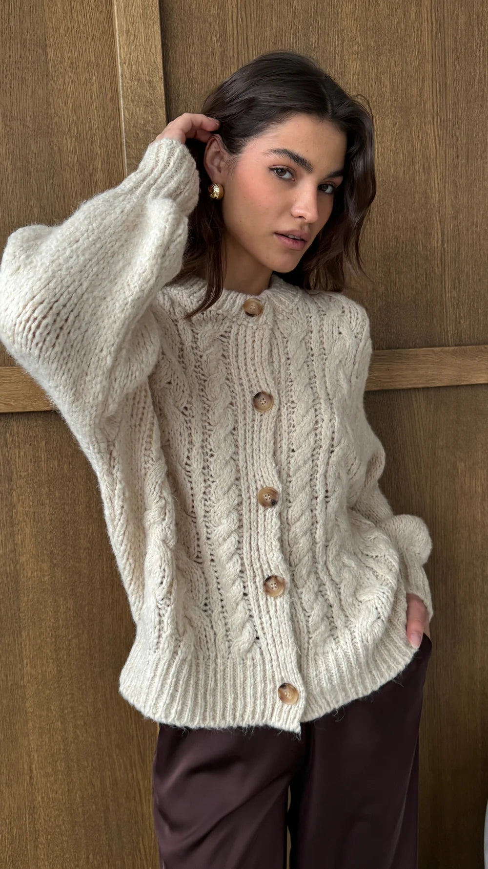 Charli Evie Cable Knit Cardigan - Cream