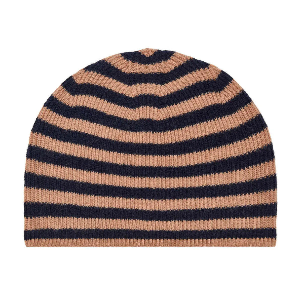 Jumper 1234 Cashmere Stripe Rib Beanie - Camel and Navy