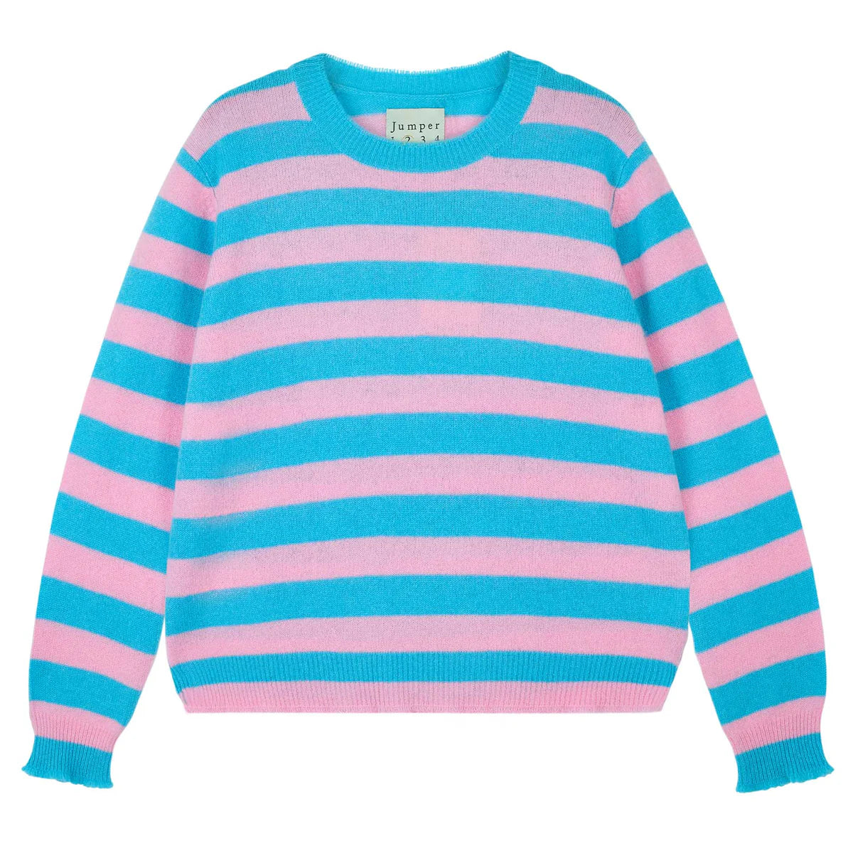 Jumper 1234 Cashmere Stripe Distressed Crew - Mint Blue and Candy