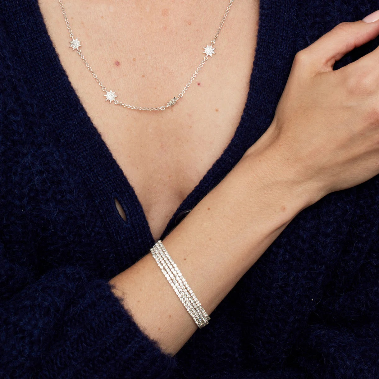 Ashiana Lumi Silver Stretch Tennis Bracelet Set