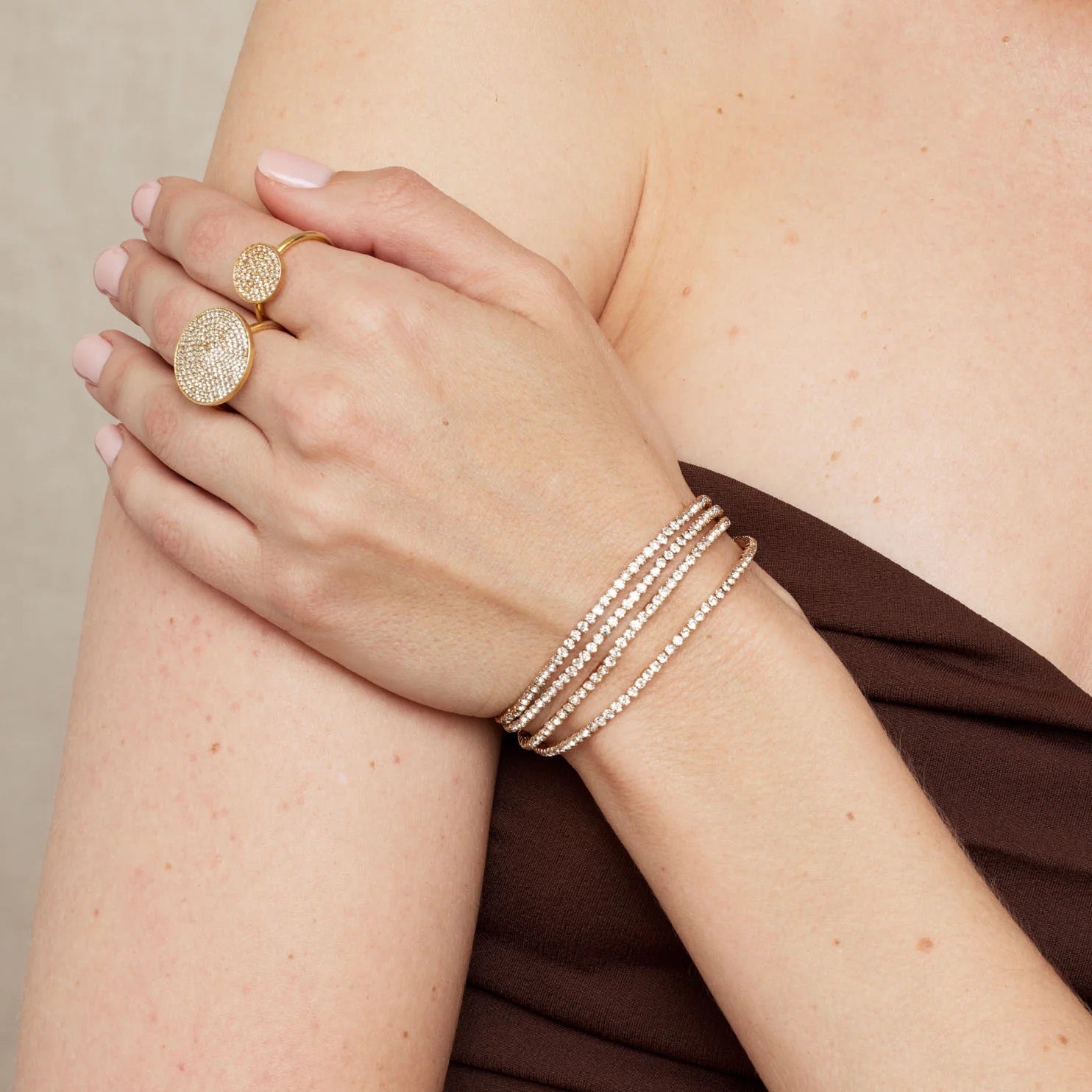 Ashiana Lumi Gold Stretch Tennis Bracelet Set