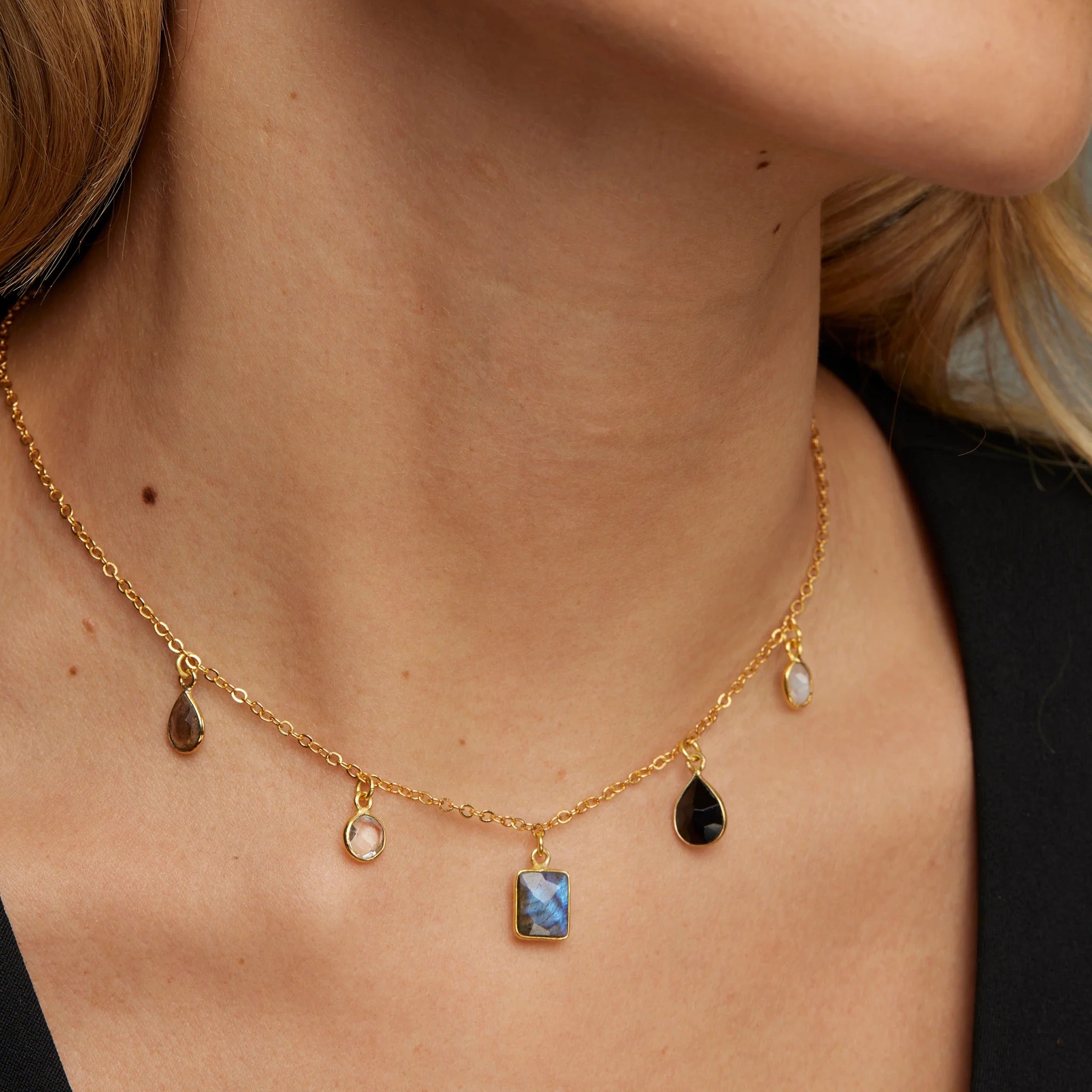 Ashiana Aubrey Black & Grey Charm Necklace