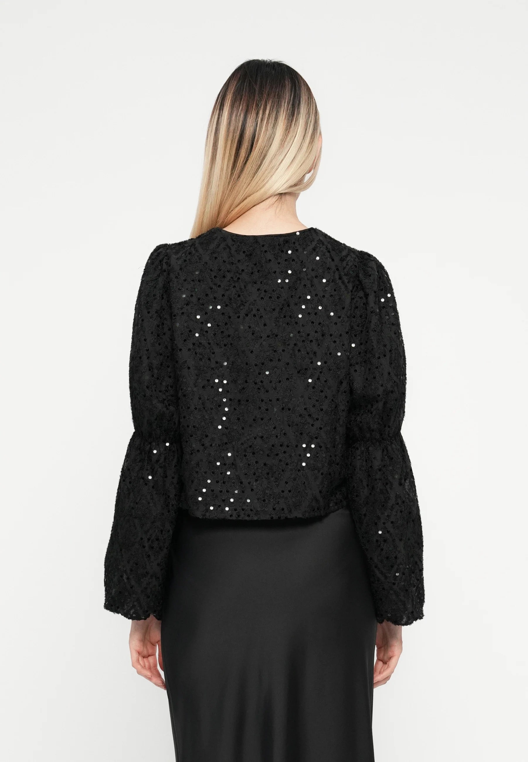 YAS Serala Sequin Long Sleeve Top - Black