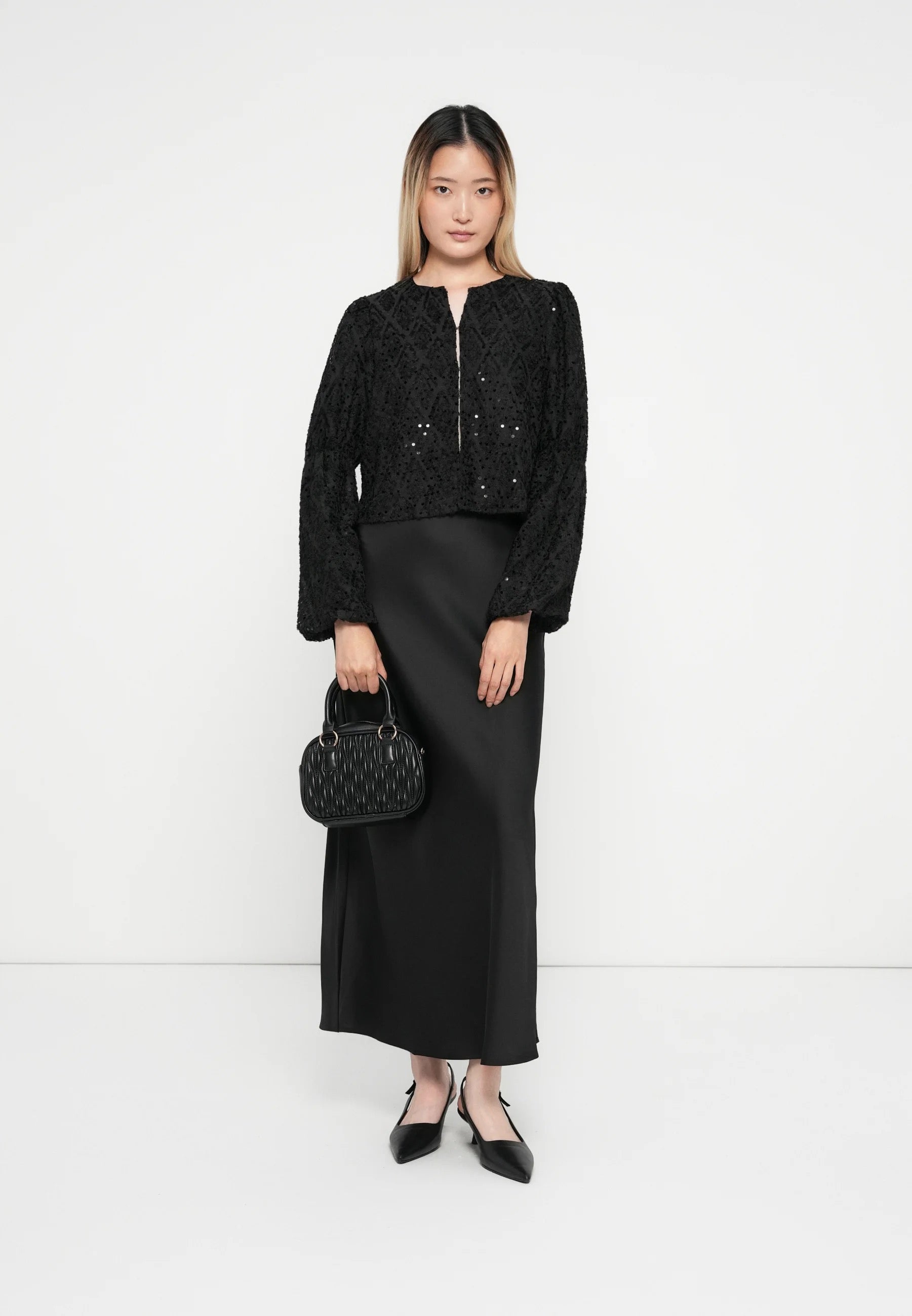 YAS Serala Sequin Long Sleeve Top - Black