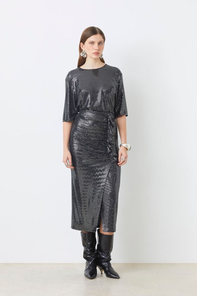 Suncoo Sequin Frill Skirt - Argent