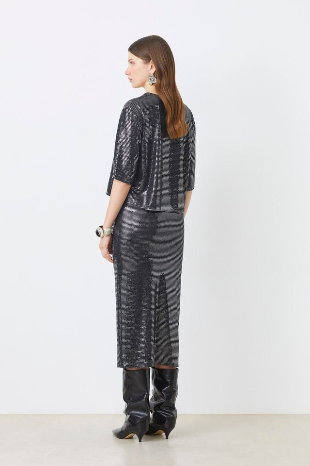 Suncoo Sequin Frill Skirt - Argent