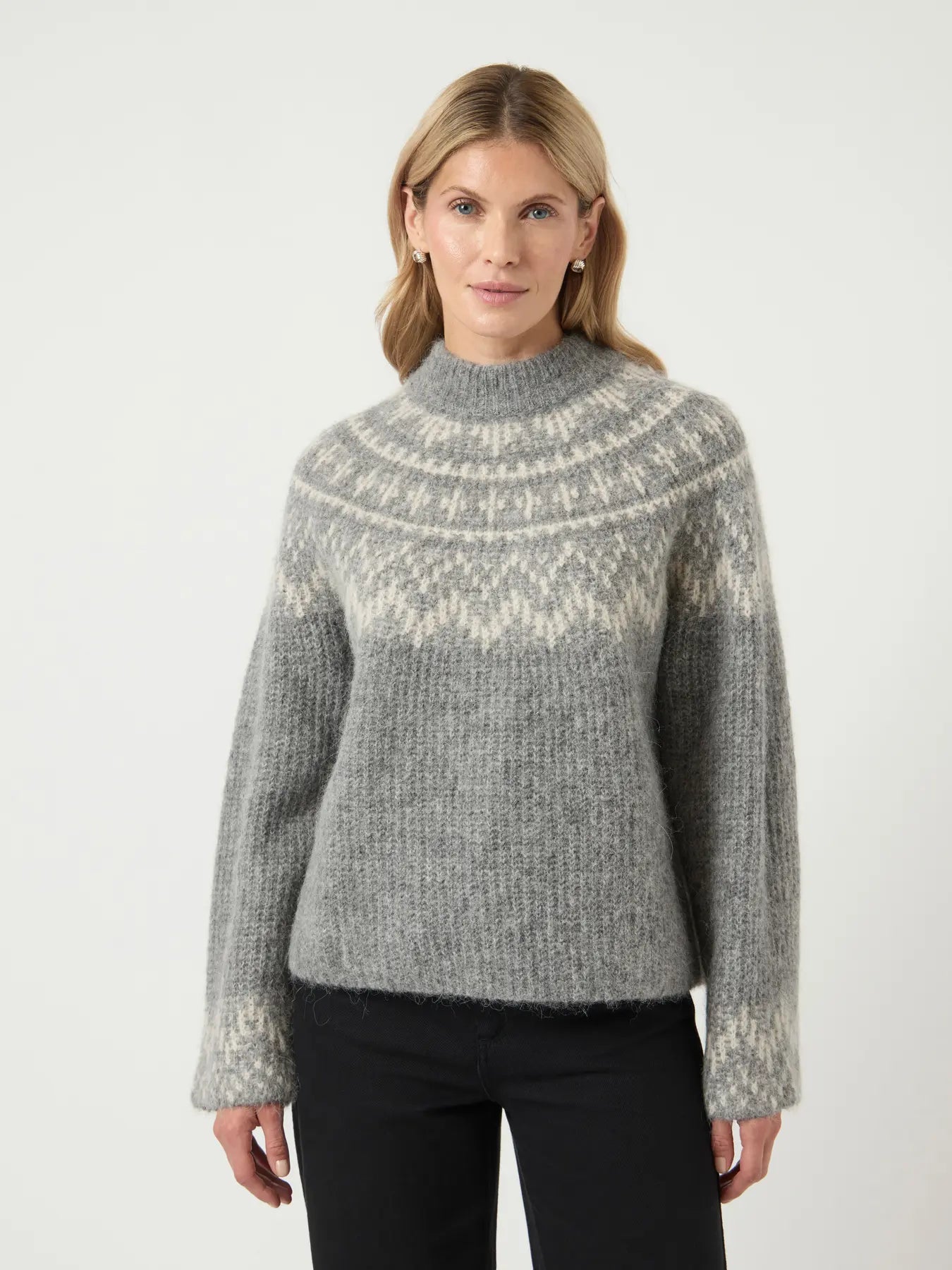 YAS Liri Fairisle Jumper - Grey
