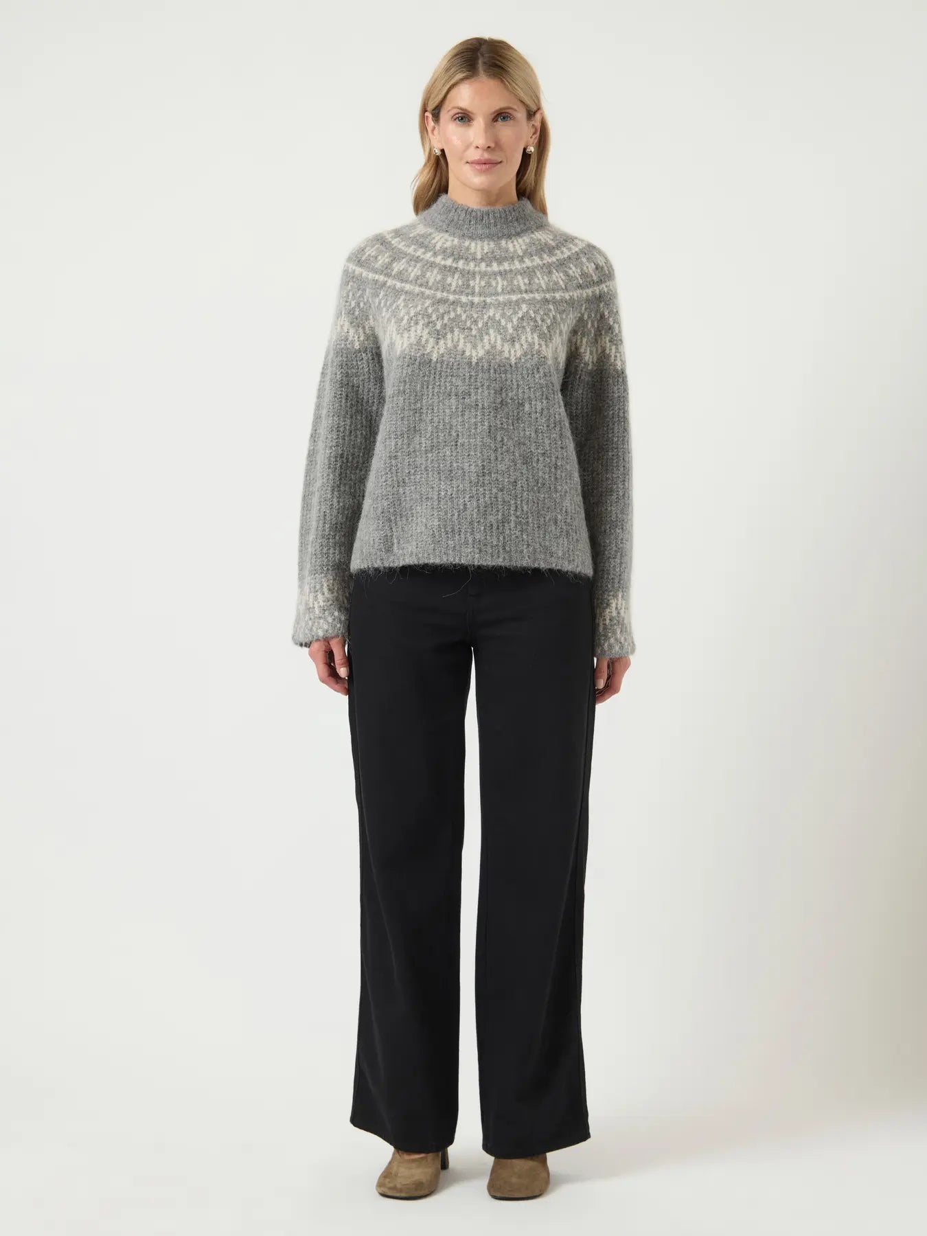 YAS Liri Fairisle Jumper - Grey
