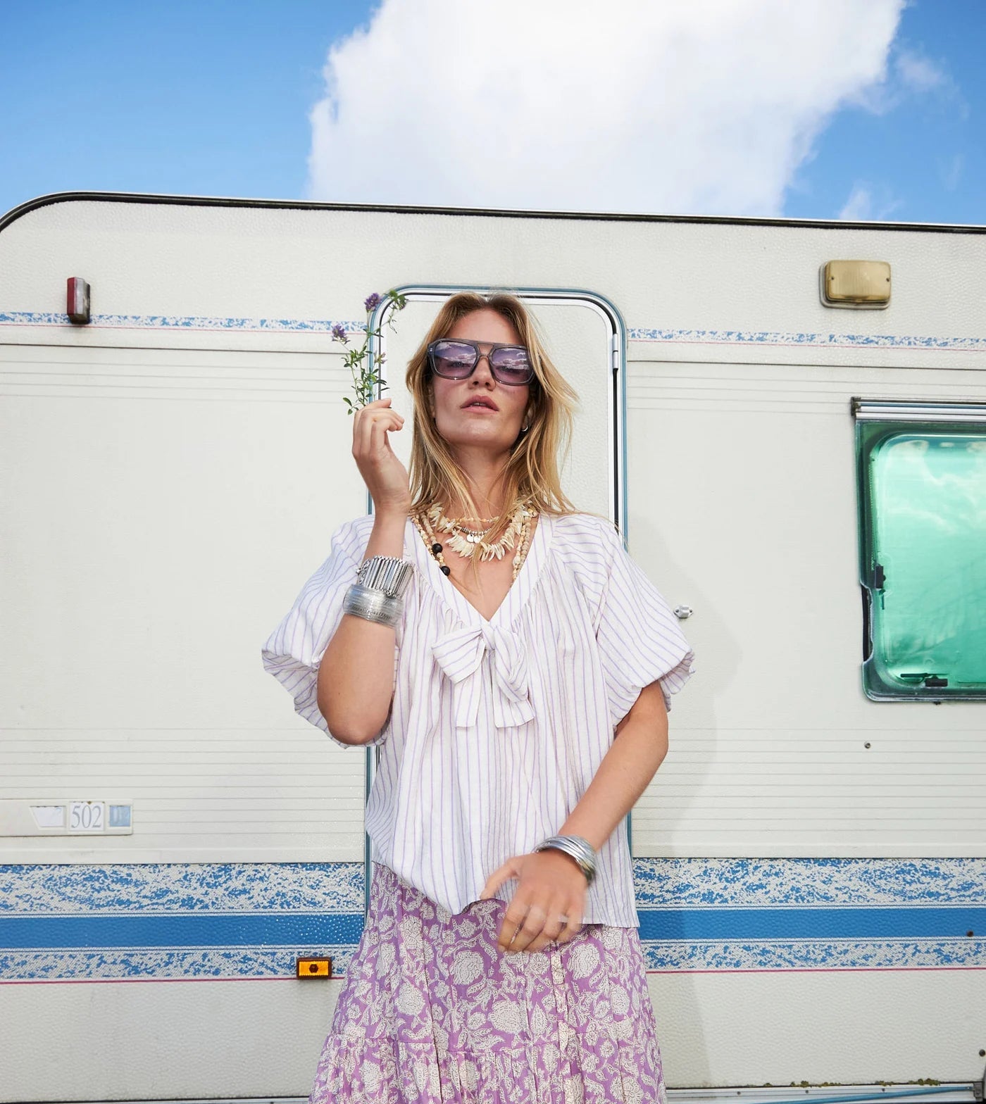 Lollys Laundry Pine Blouse - Lilac Stripe