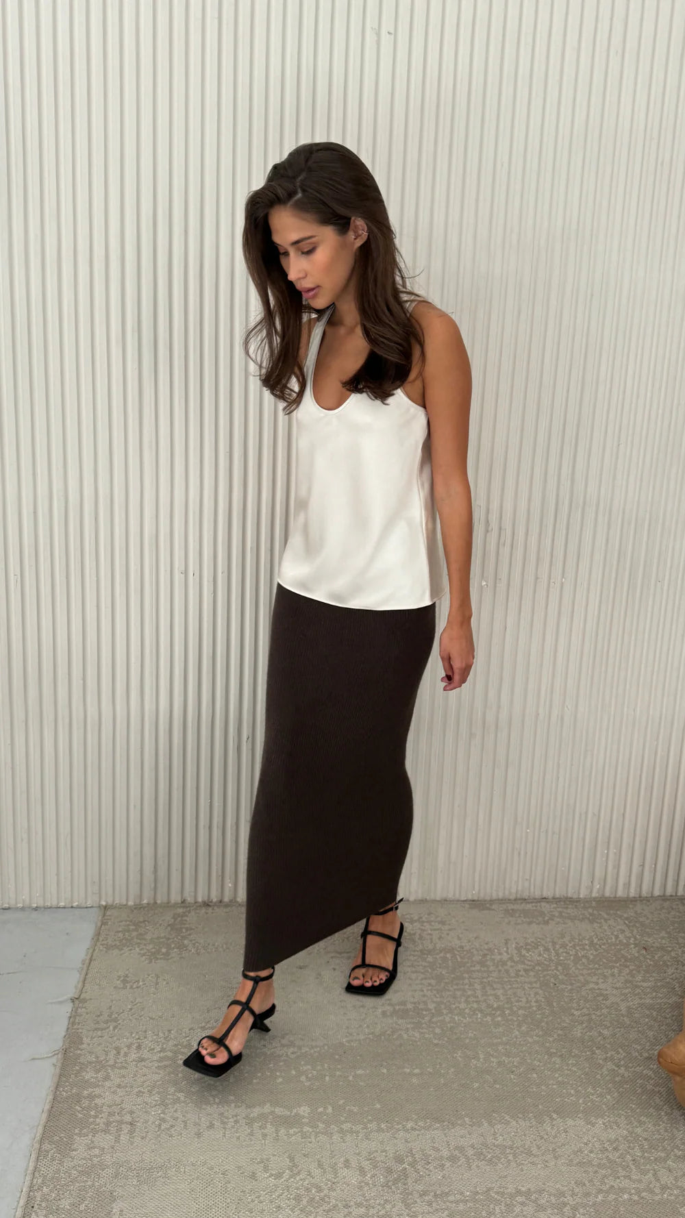 Charli Alma Ribbed Pencil Skirt - Brown