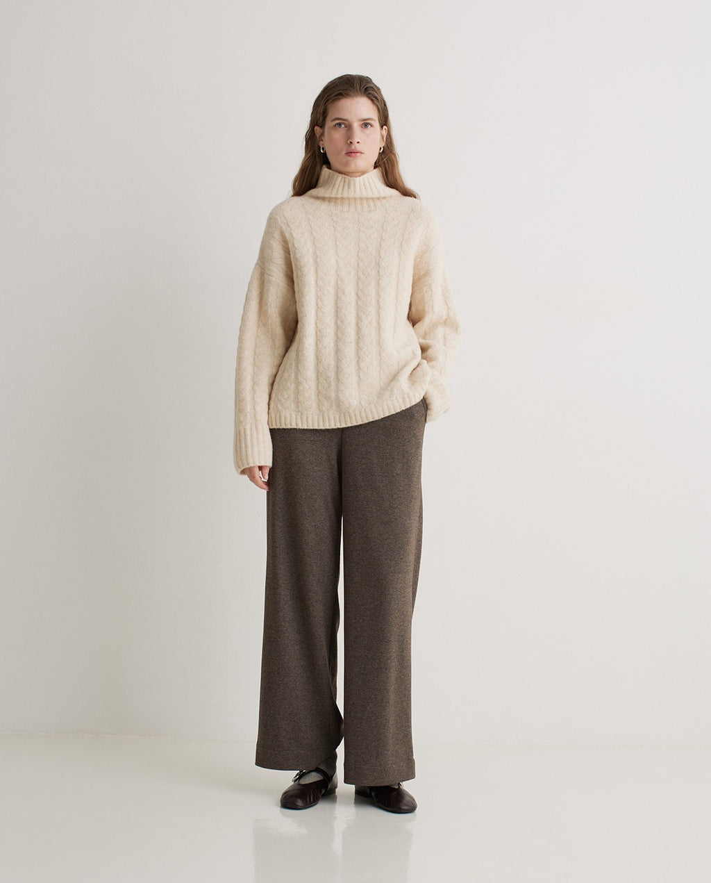 Yerse Jersey Wide Leg - Brown