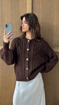Charli Evie Cable Knit Cardigan - Brown