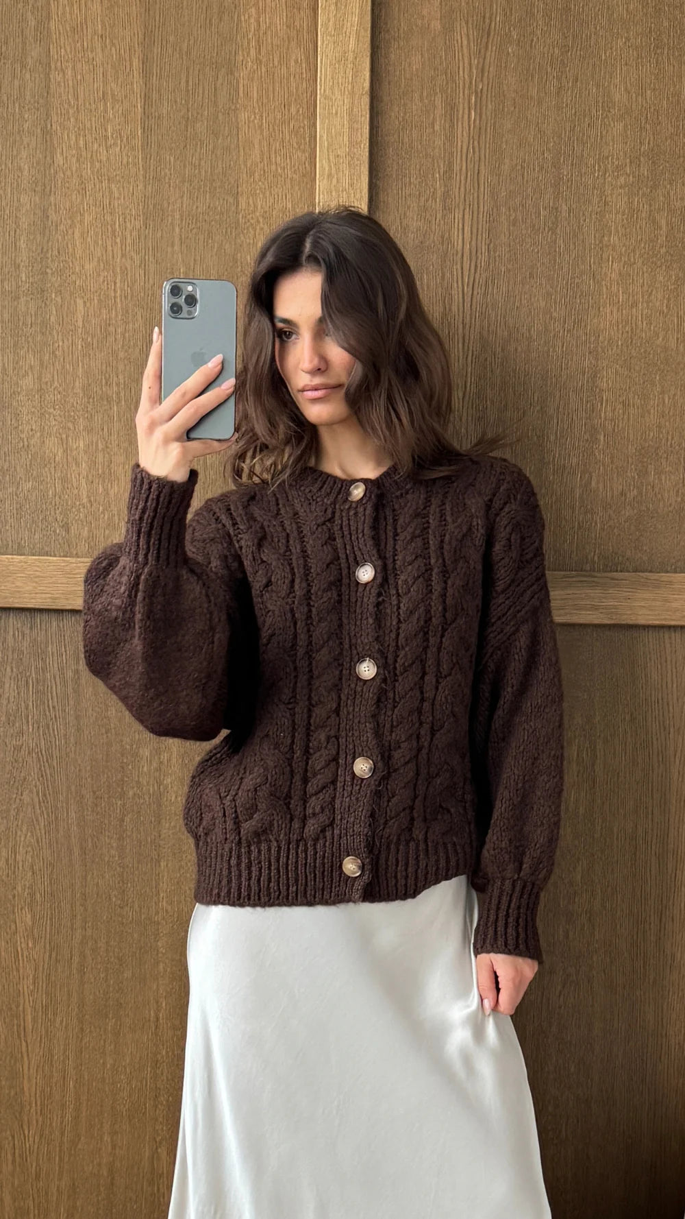 Charli Evie Cable Knit Cardigan - Brown