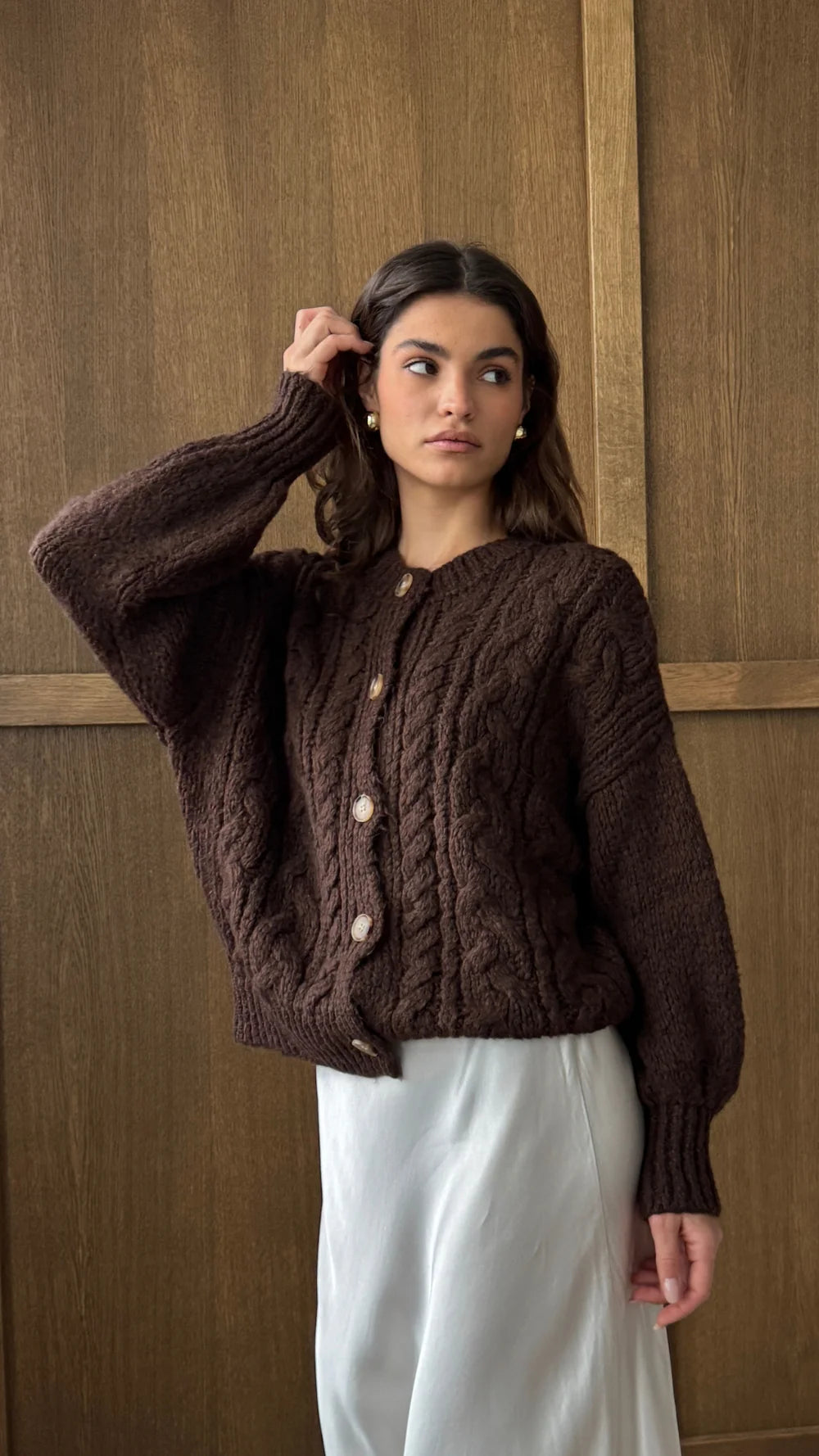 Charli Evie Cable Knit Cardigan - Brown