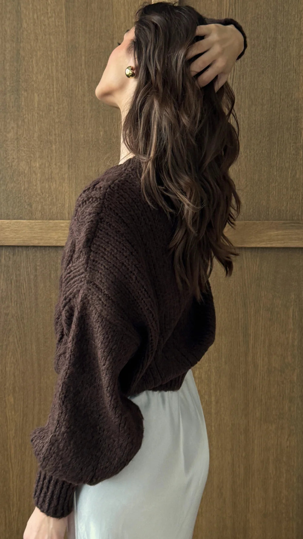 Charli Evie Cable Knit Cardigan - Brown