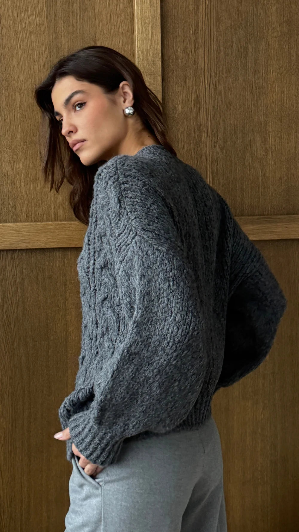 Charli Evie Cable Knit Cardigan - Grey