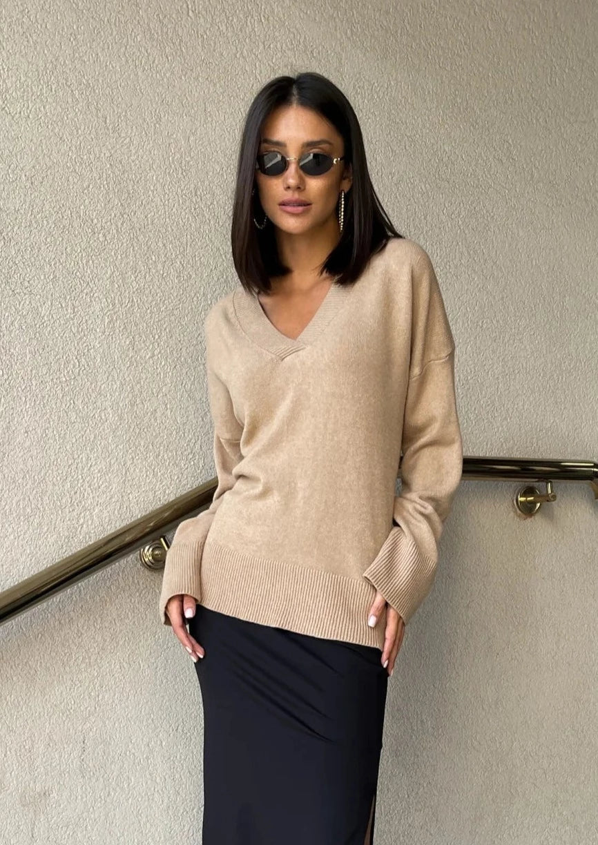Charli Emilia V-Neck Jumper - Camel