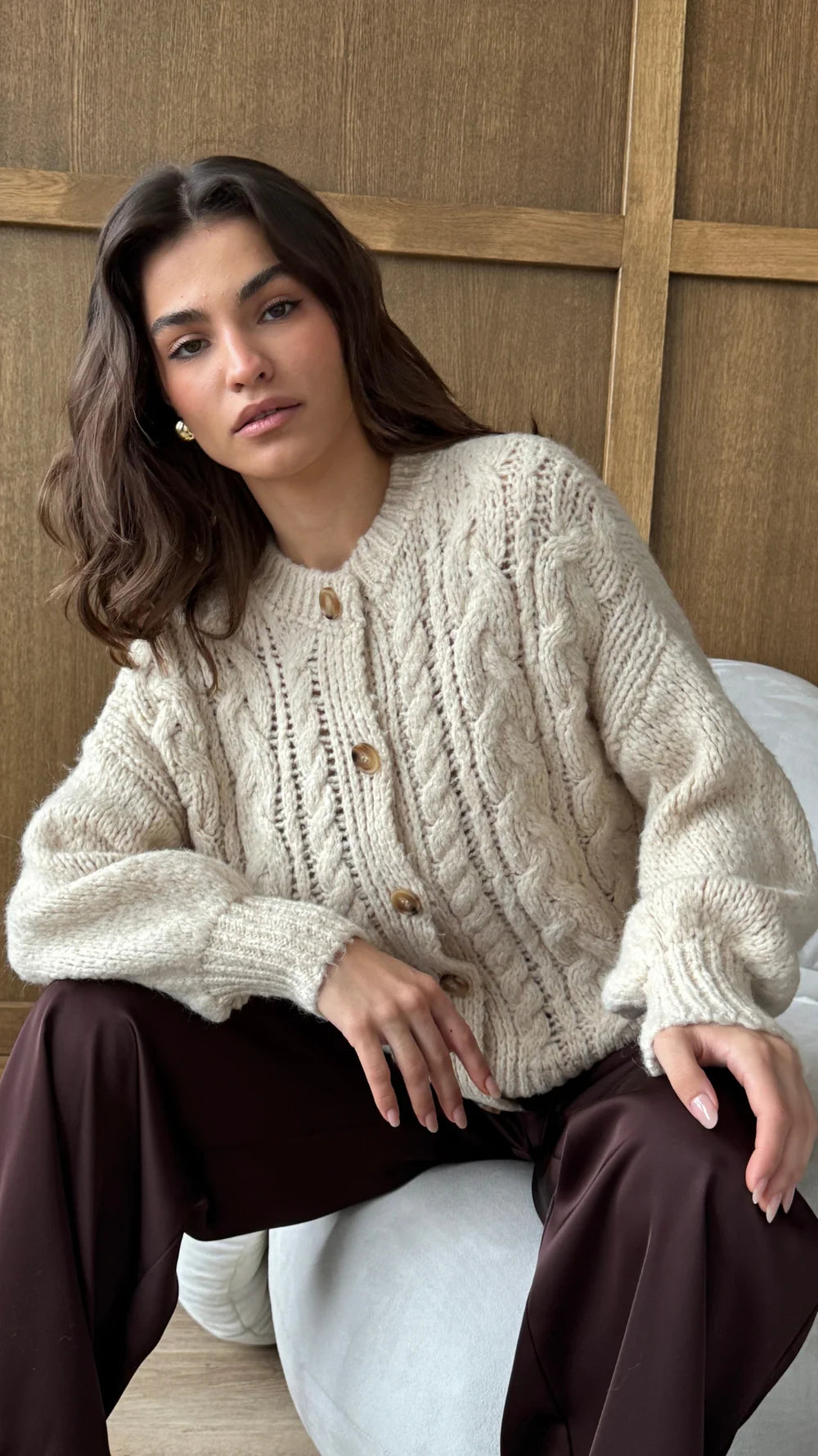Charli Evie Cable Knit Cardigan - Cream