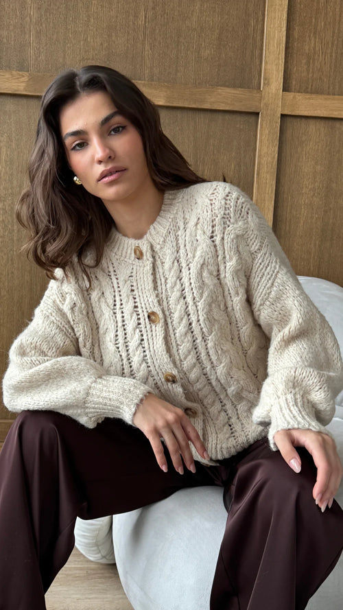Charli Evie Cable Knit Cardigan - Cream