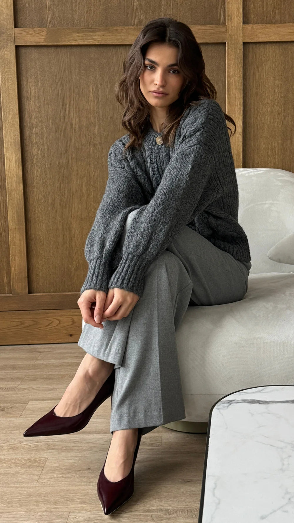 Charli Evie Cable Knit Cardigan - Grey