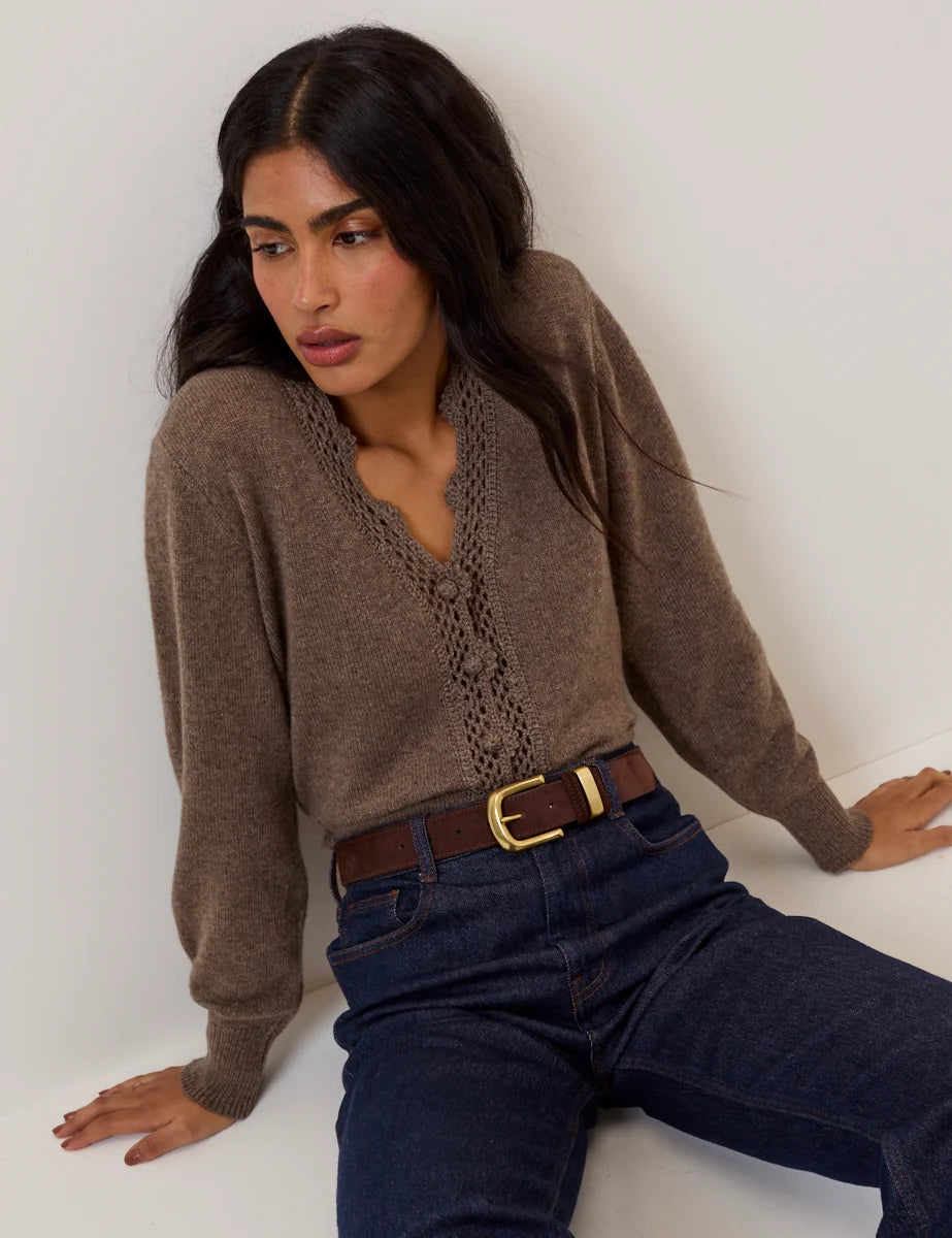 Nobody's Child Crochet Cardigan - Brown