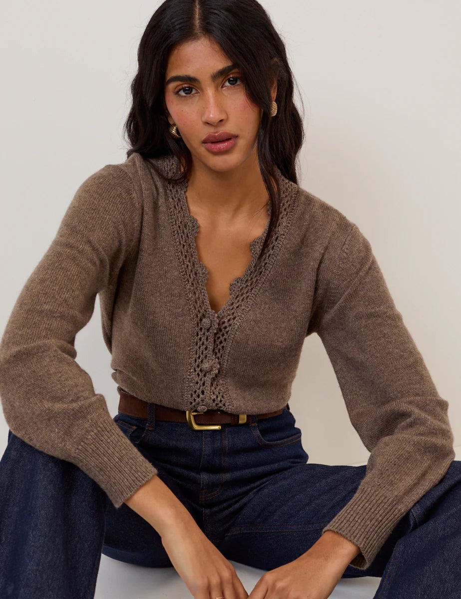 Nobody's Child Crochet Cardigan - Brown