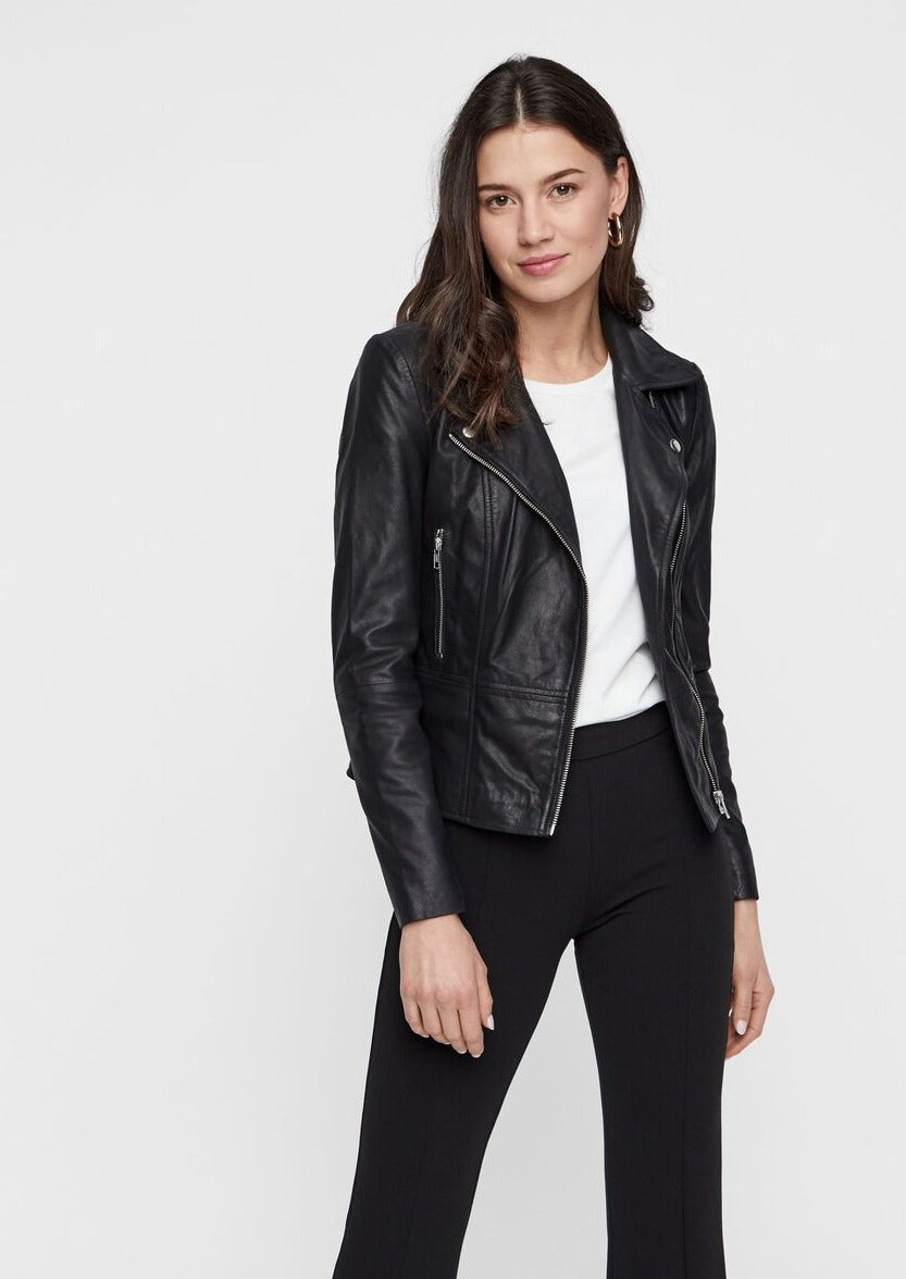 YAS Sophie Leather Jacket - Black