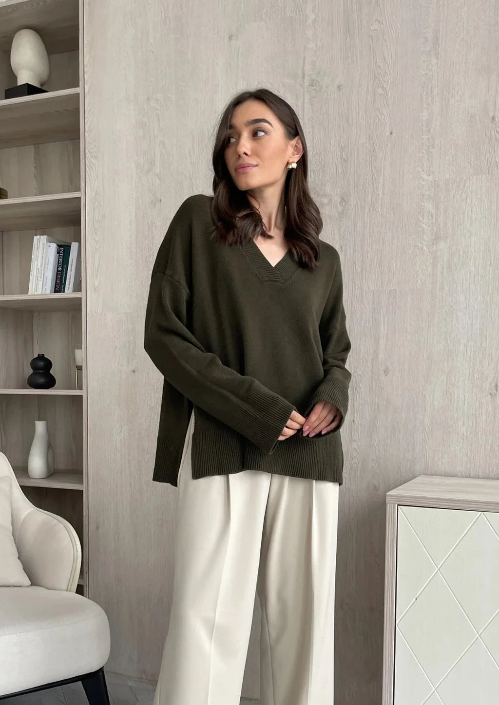 Charli Emilia V-Neck Jumper Sage S/M Green