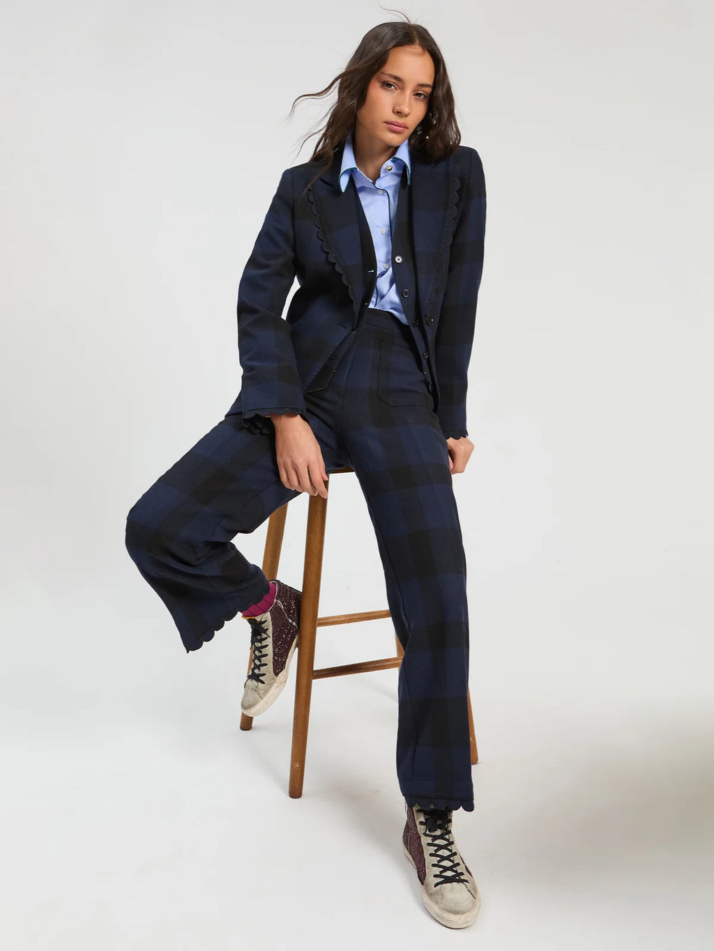Vilagallo Plaid Blazer - Navy