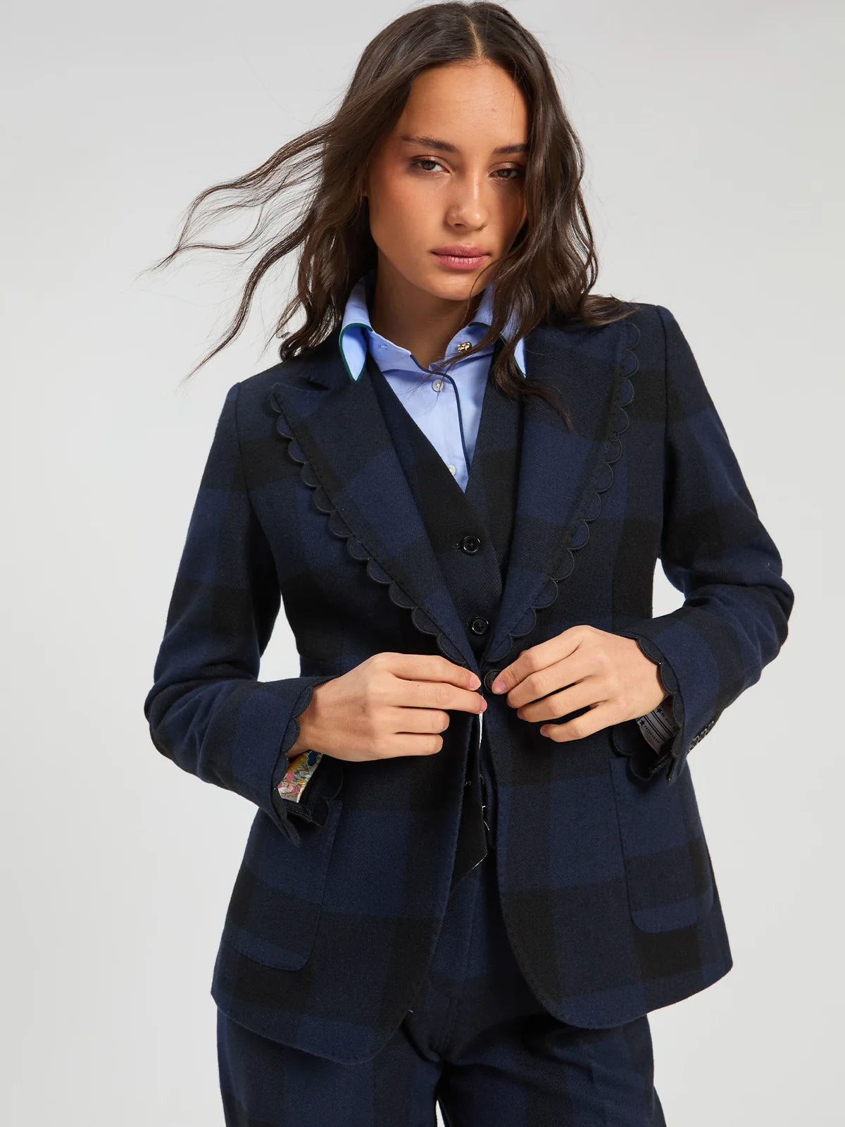 Vilagallo Plaid Blazer - Navy