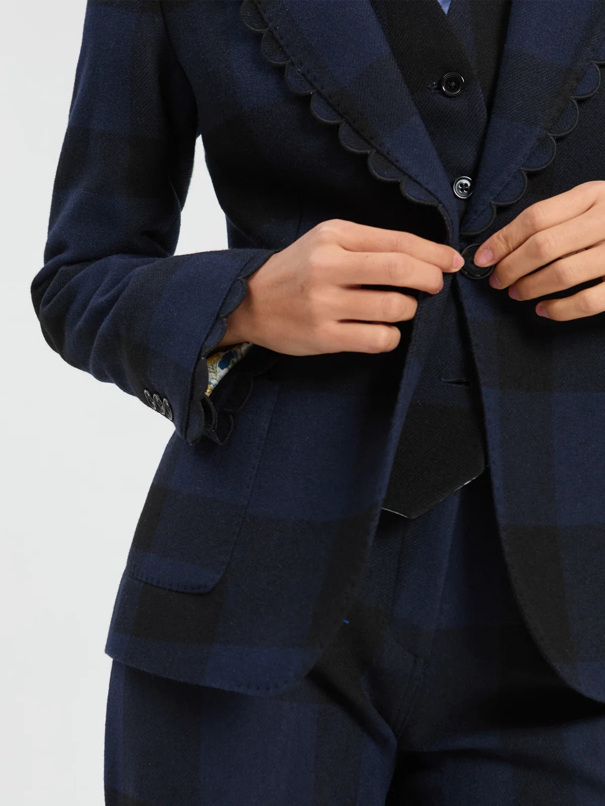 Vilagallo Plaid Blazer - Navy
