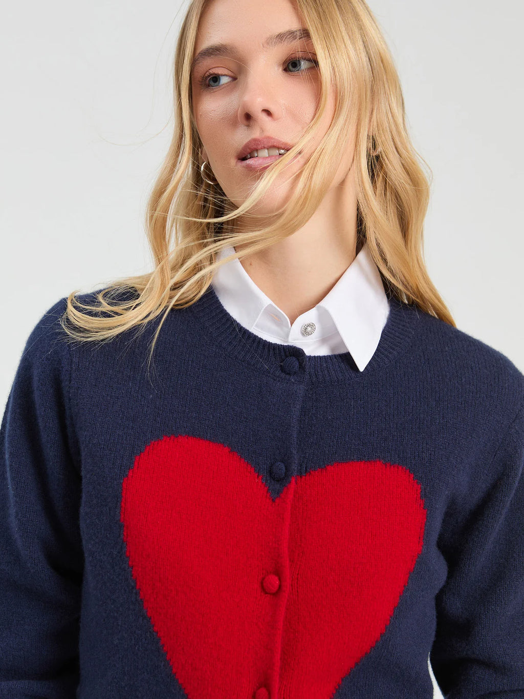 Vilagallo Wool Heart Cardigan - Navy