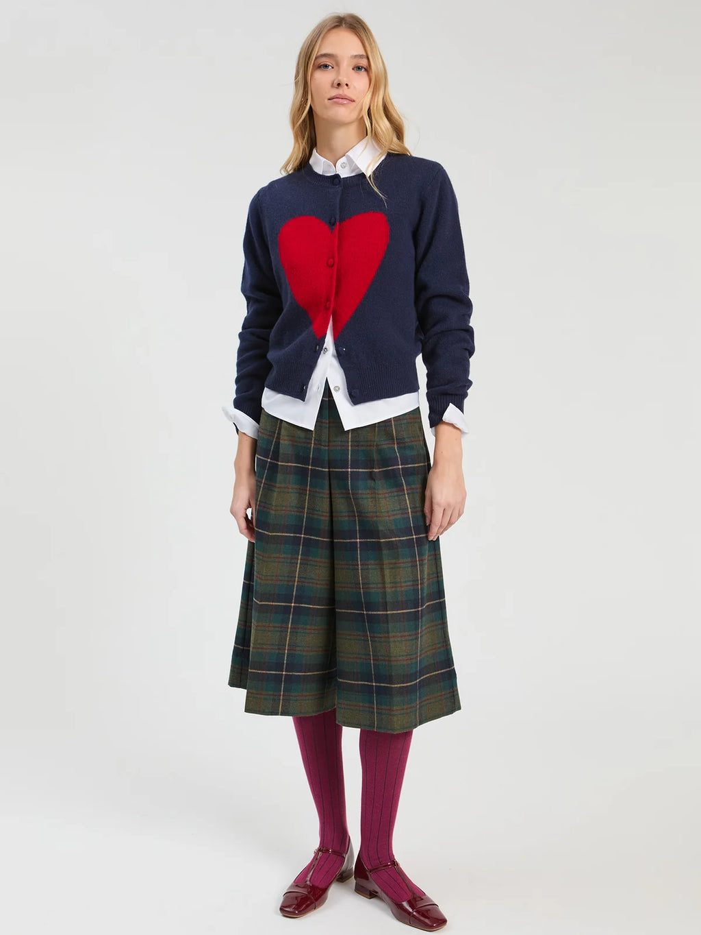 Vilagallo Wool Heart Cardigan - Navy