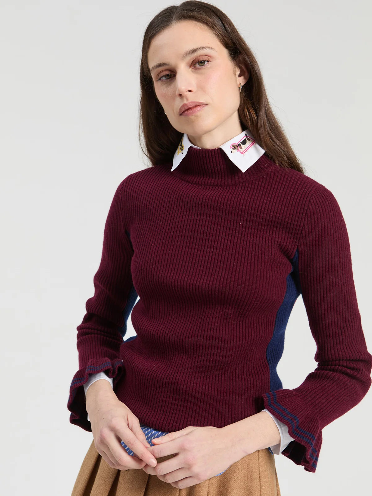 Vilagallo Ribbed Jumper - Burgundy