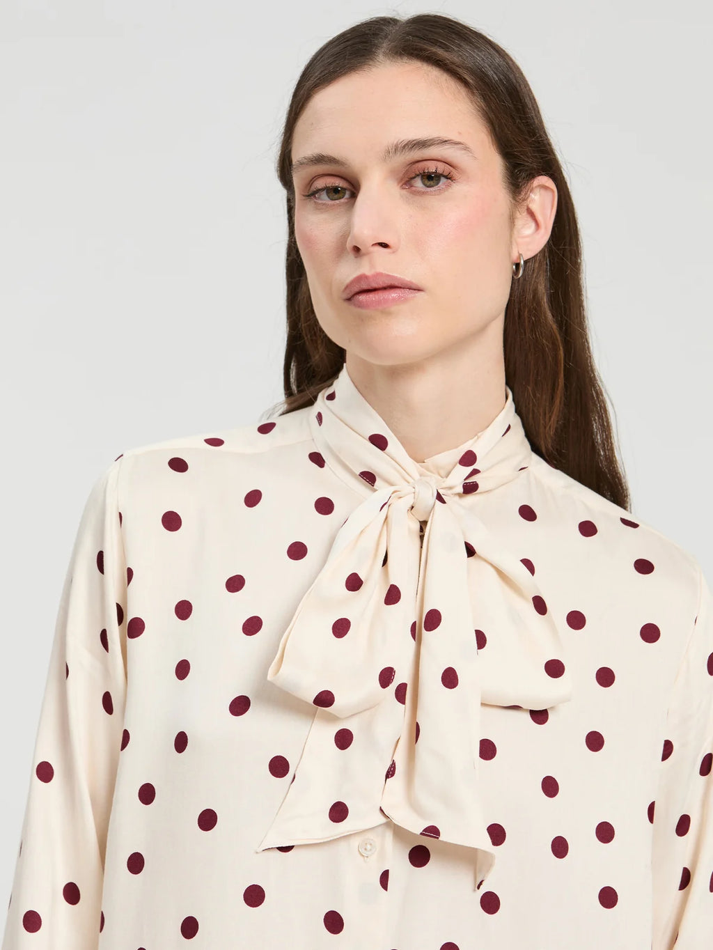 Vilagallo Polka Dot Pussy Bow Blouse