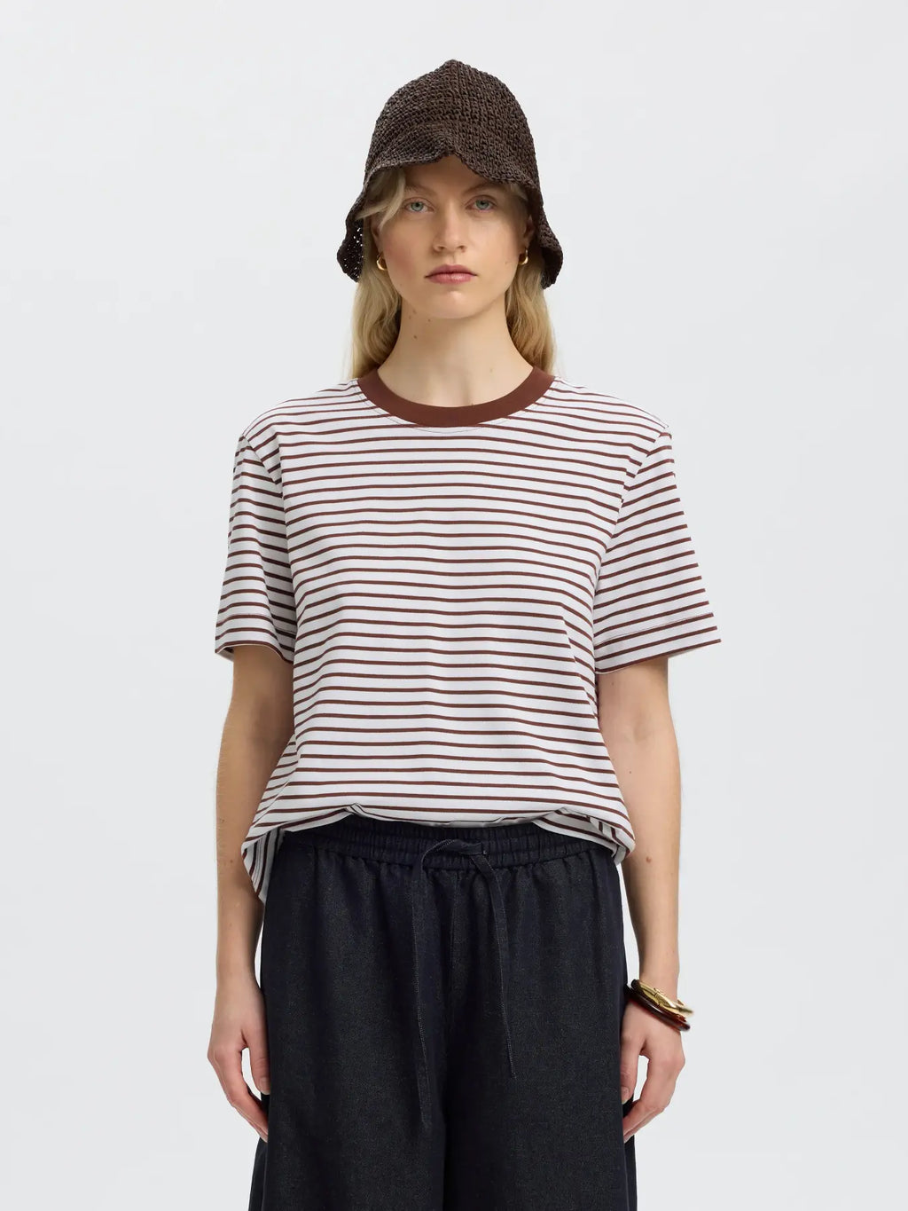 Selected Essential Boxy Tee - Cherry Stripe