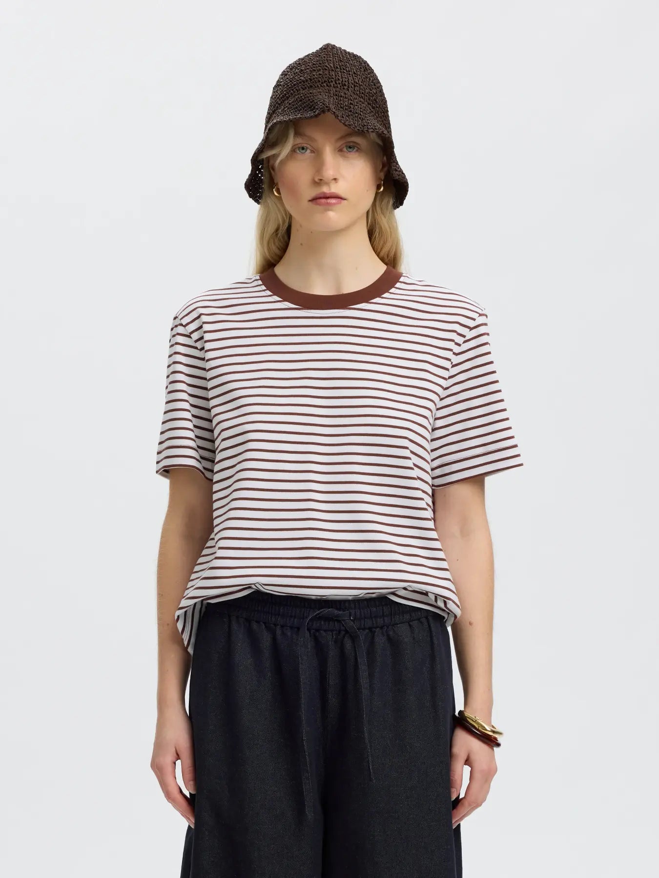 Selected Essential Boxy Tee - Cherry Stripe