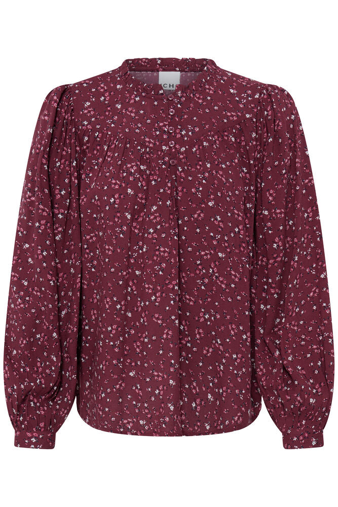 Ichi Vera Floral Blouse - Wine