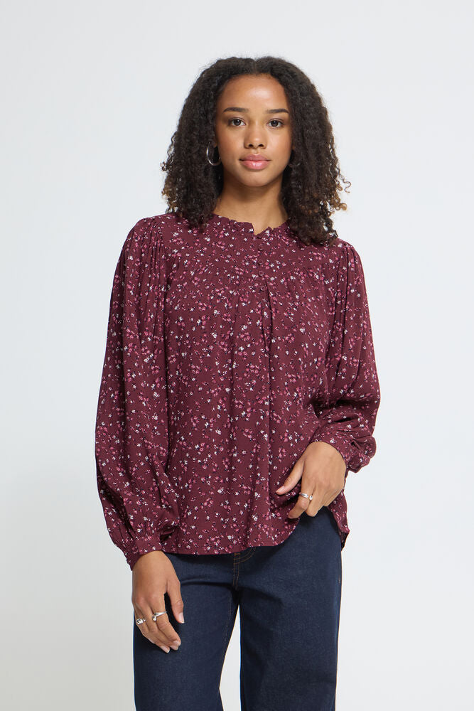 Ichi Vera Floral Blouse - Wine