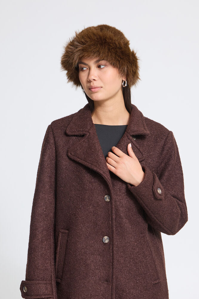 Ichi Ebna Faux Fur Hat - Coffee