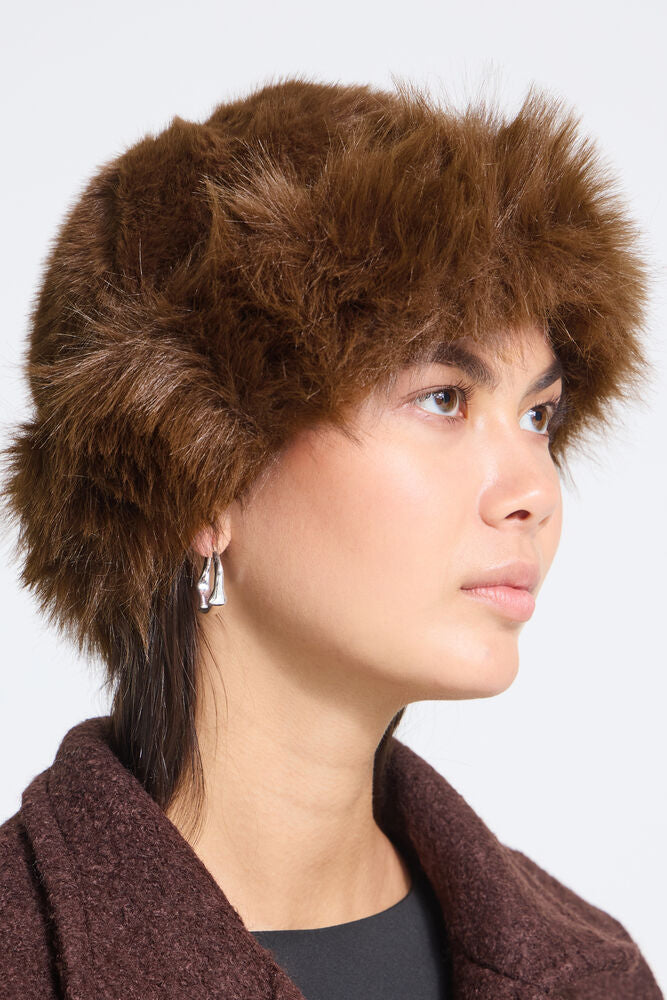 Ichi Ebna Faux Fur Hat - Coffee